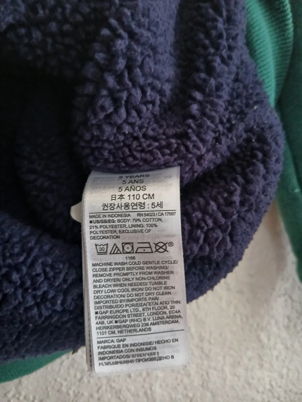 GAP Baby Green Logo Jacket Sherpa Lined Hooded Full Zip 5 Years